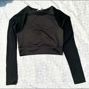 Mesh sleeve athletic crop top - Black - Forever 21